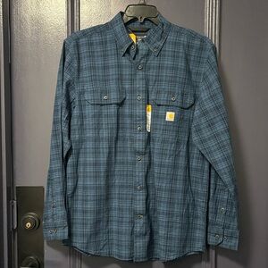 Carhartt Plaid Shirt Loose Fit Midweight Chambray Long-sleeve Button Down Medium